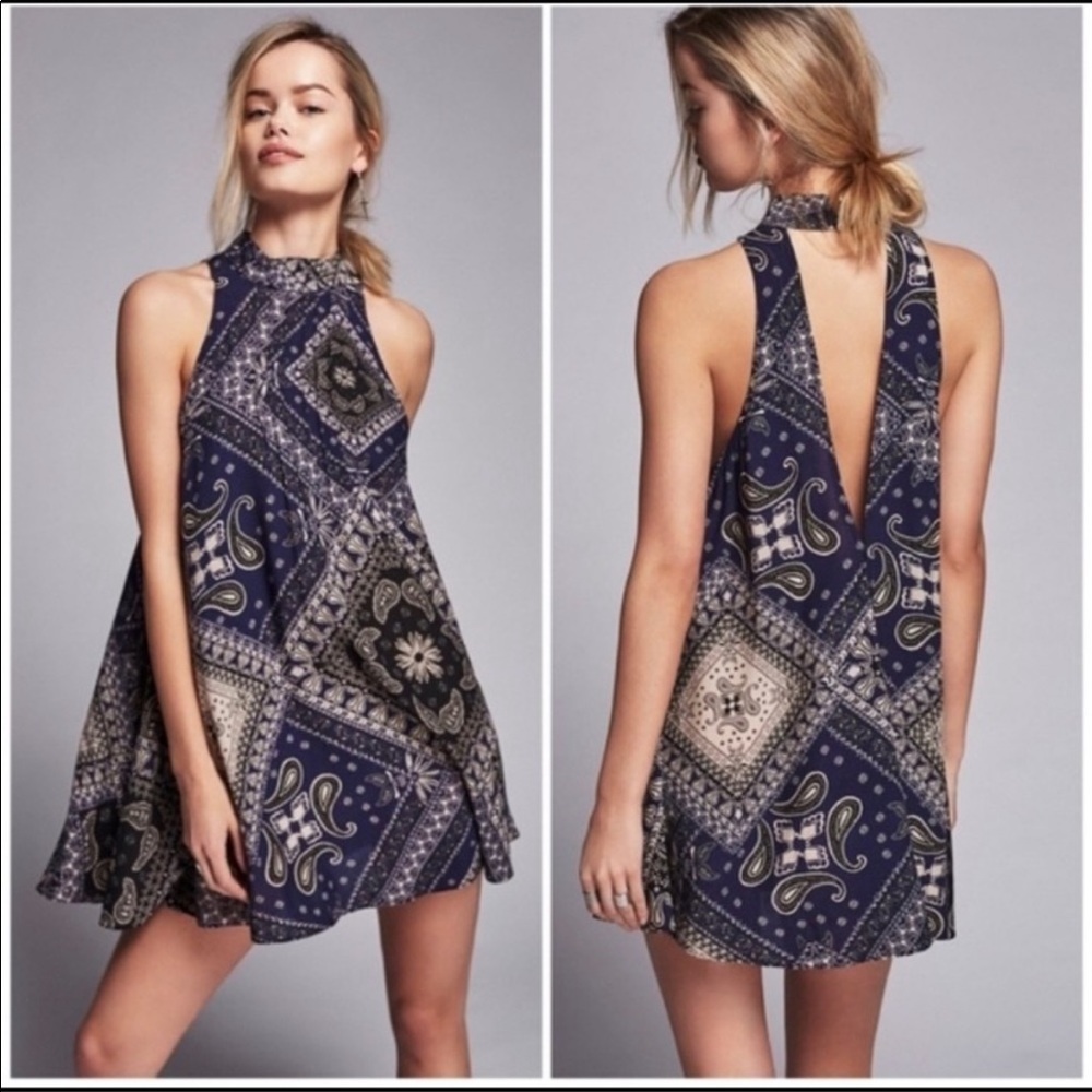 Free People High Collar Beaux Neck Paisley Dress. Size S